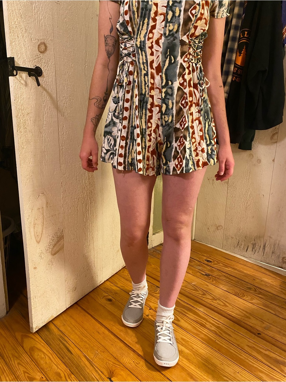Boho Stripe Lace-Up Romper in Multi-Color